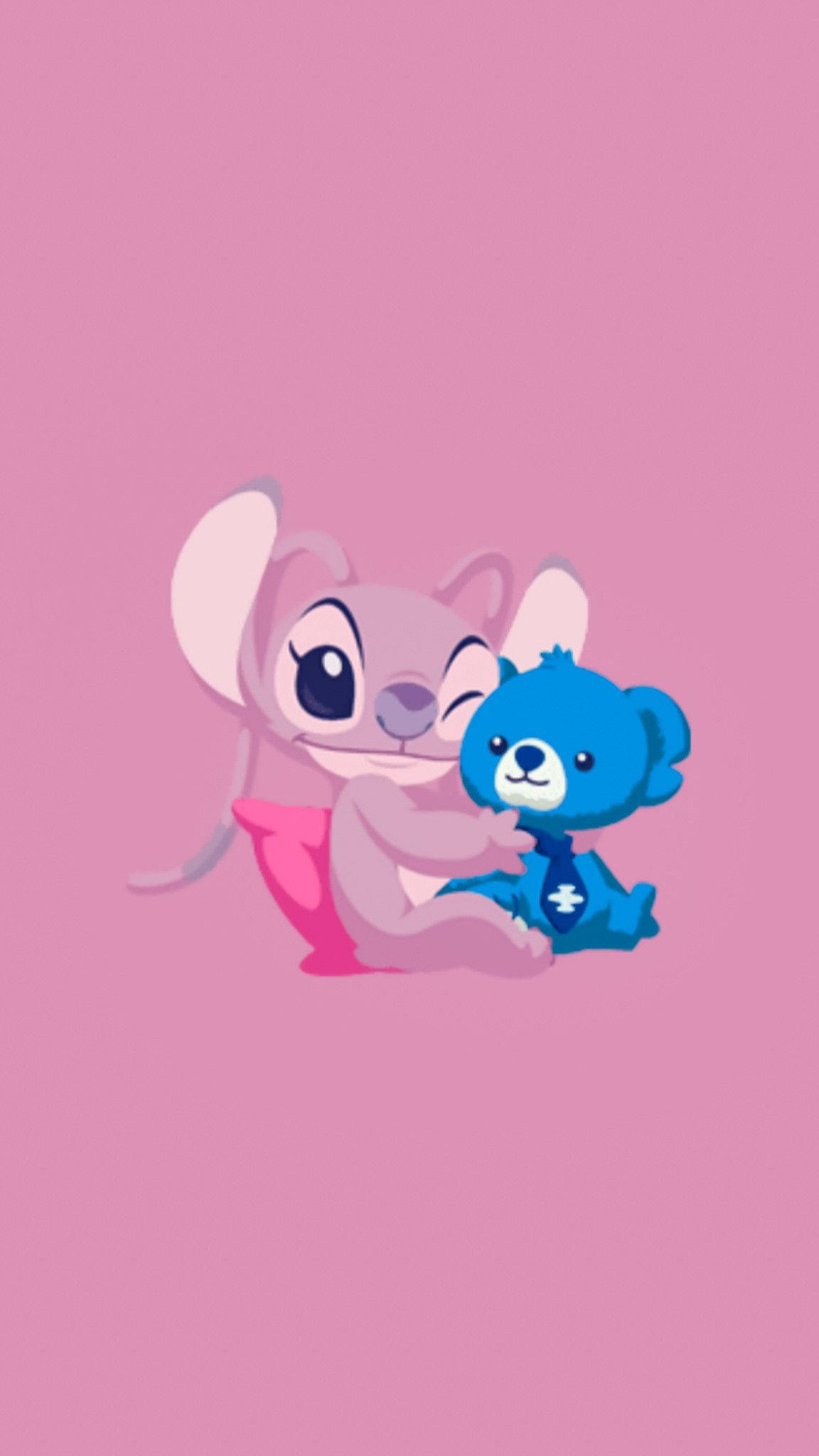 Pink Stitch, pink cartoon mouse, blue teddy bear, Full HD Phone Wallpaper