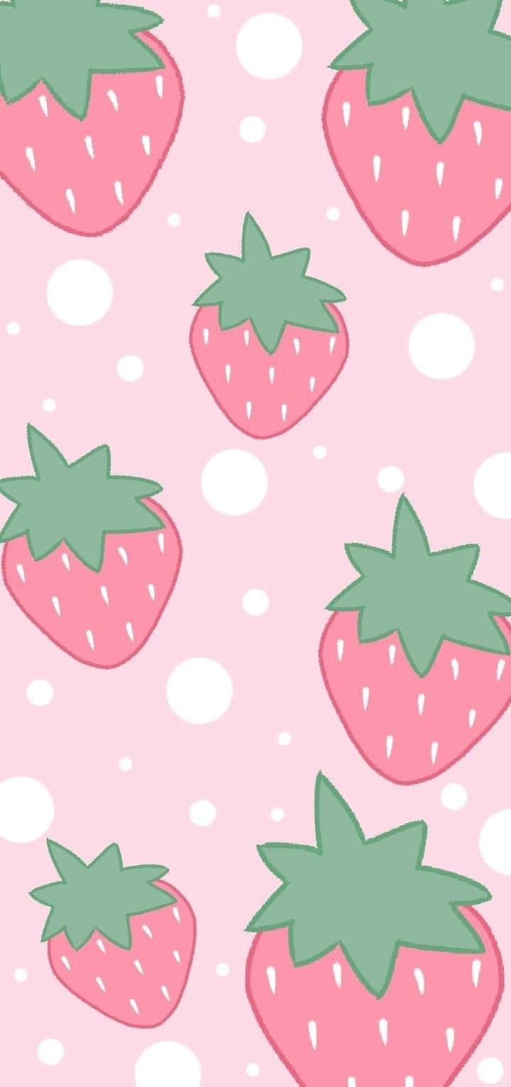 Pink Strawberry, cartoon strawberries, white polka dots, HD Phone Wallpaper