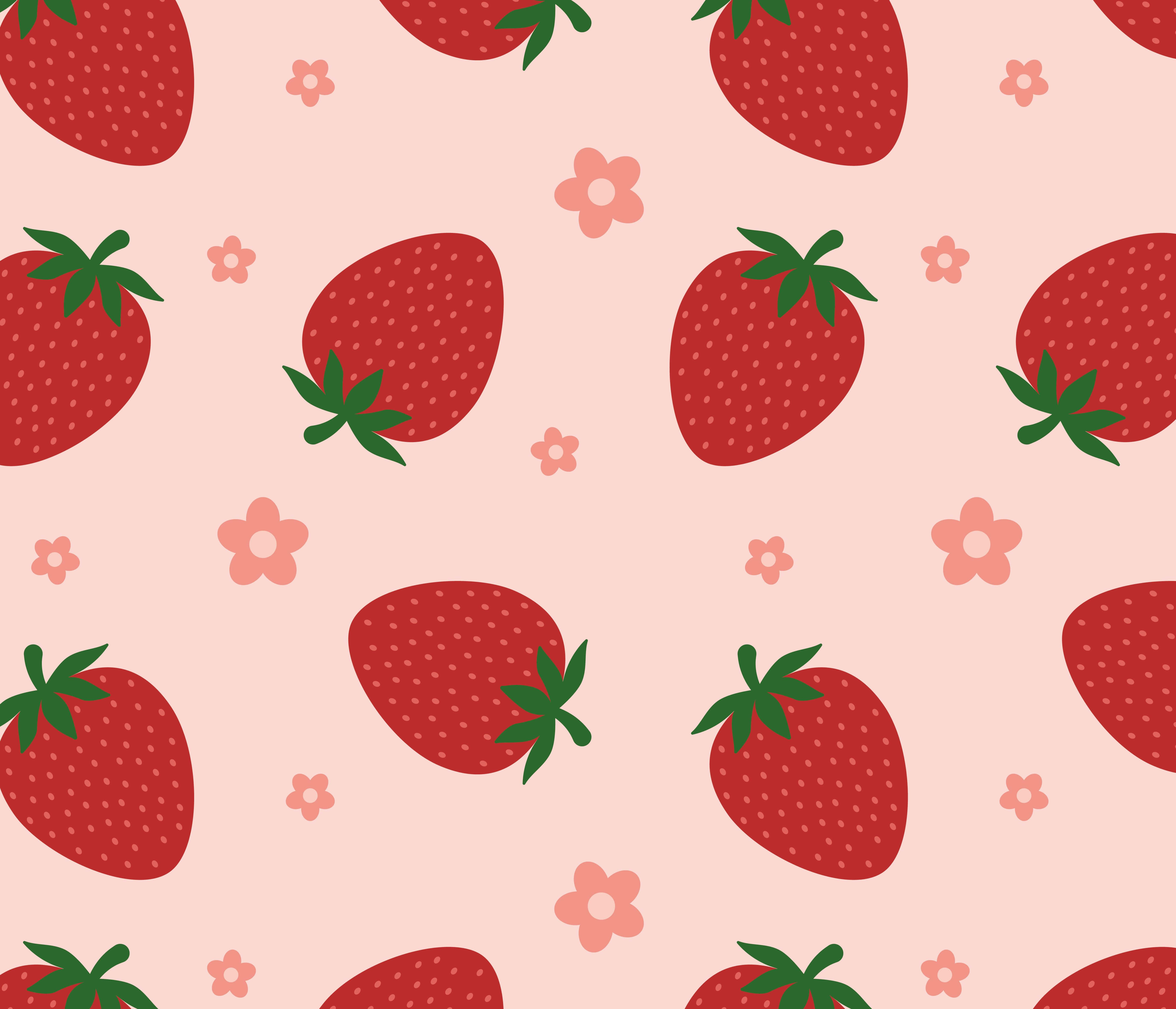 Pink Strawberry, red strawberries, green tops, 5K Desktop Wallpaper