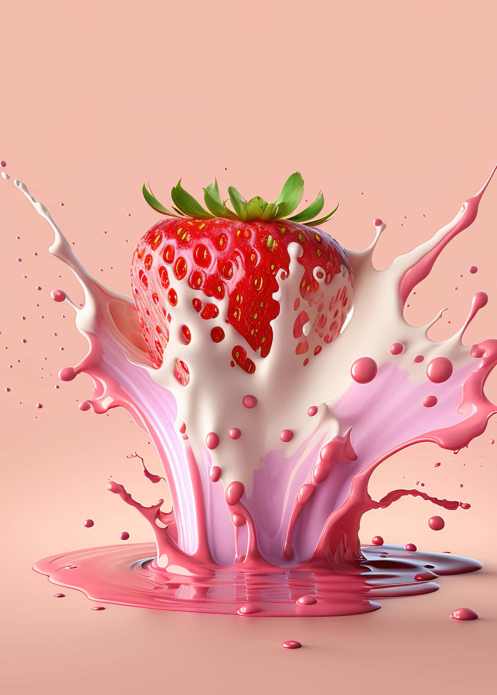 Strawberry Splashin Pink Milk, pink and white liquid, vibrant strawberry, Full HD Phone Wallpaper
