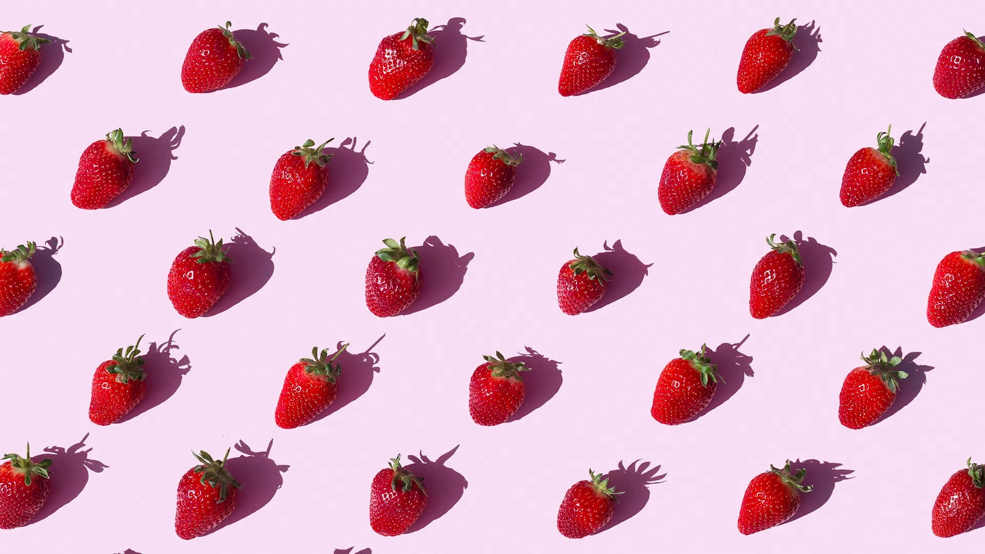 pink background, strawberries, green tops, Full HD Desktop Wallpaper
