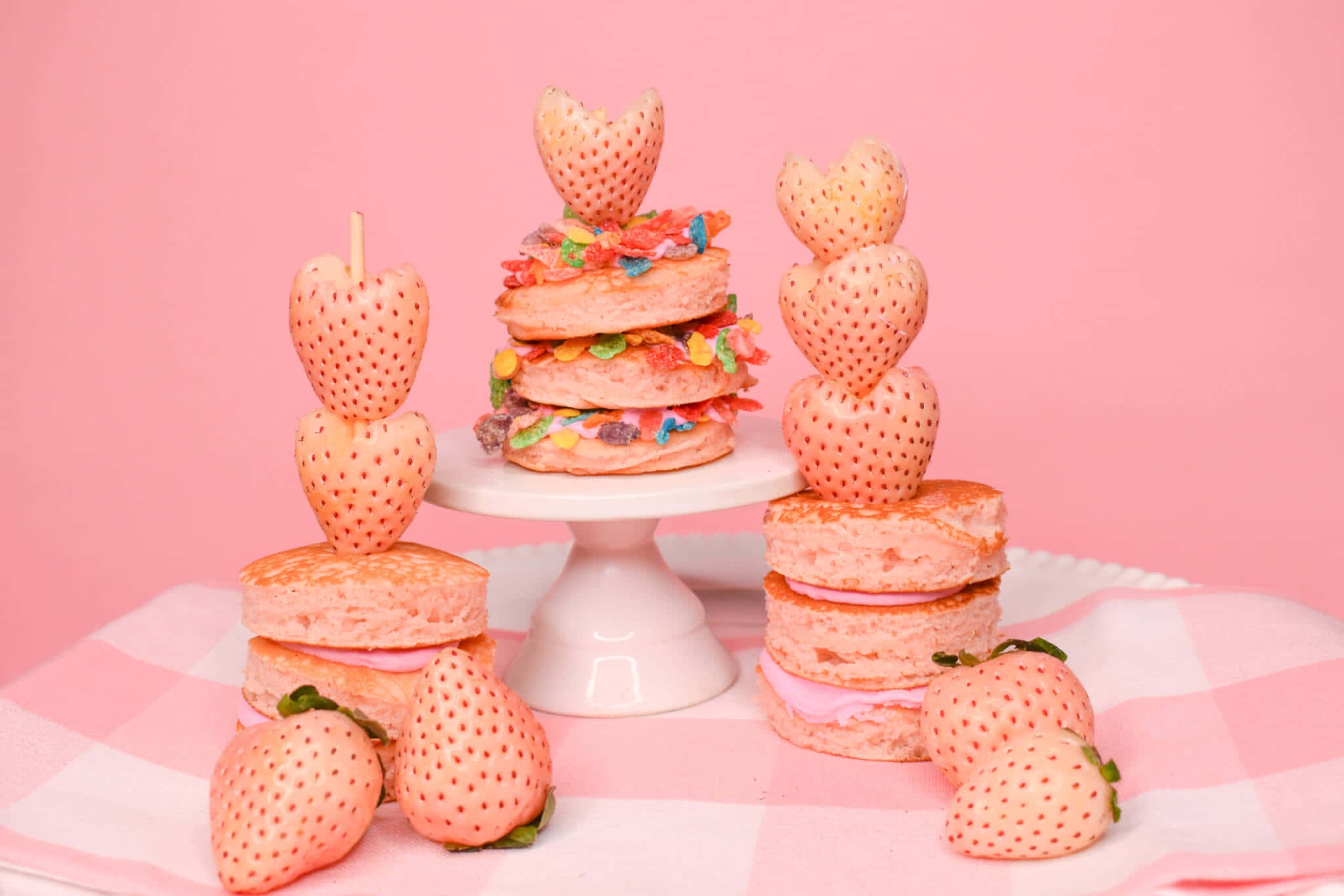 Pink Strawberry, macaron, dessert display, Full HD Desktop Wallpaper