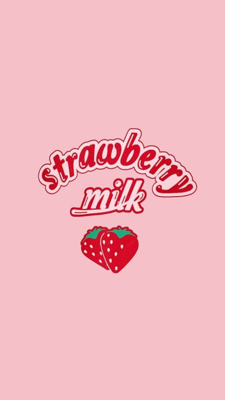 strawberry milk, pink background, red outlined text, HD Phone Wallpaper