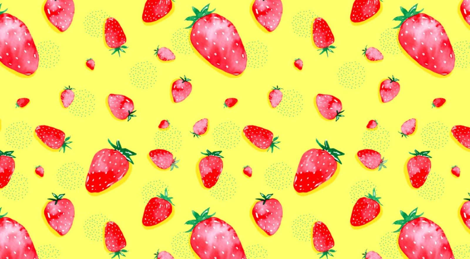 watercolor strawberries, sunny yellow background, subtle dotted circles, HD Desktop Wallpaper