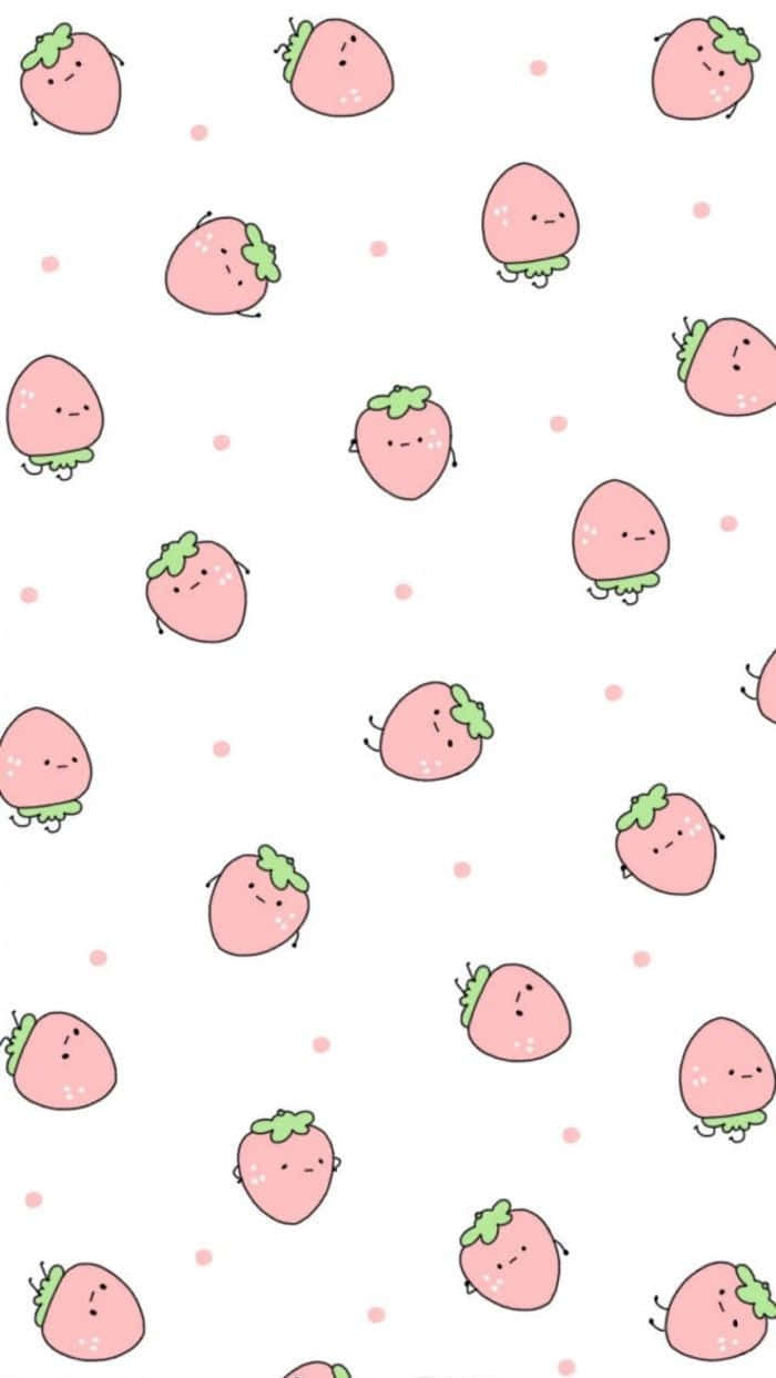 Cute Strawberry, pink cartoon strawberries, green tops, SD Phone Wallpaper