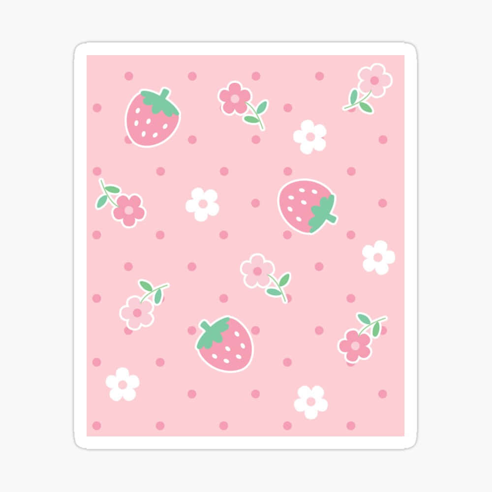 pastel pink, cute strawberries, flowers, SD Desktop Wallpaper
