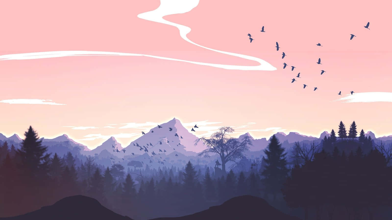 Pink Summer Aesthetic, soft pink sky, silhouetted mountains, HD Desktop Wallpaper