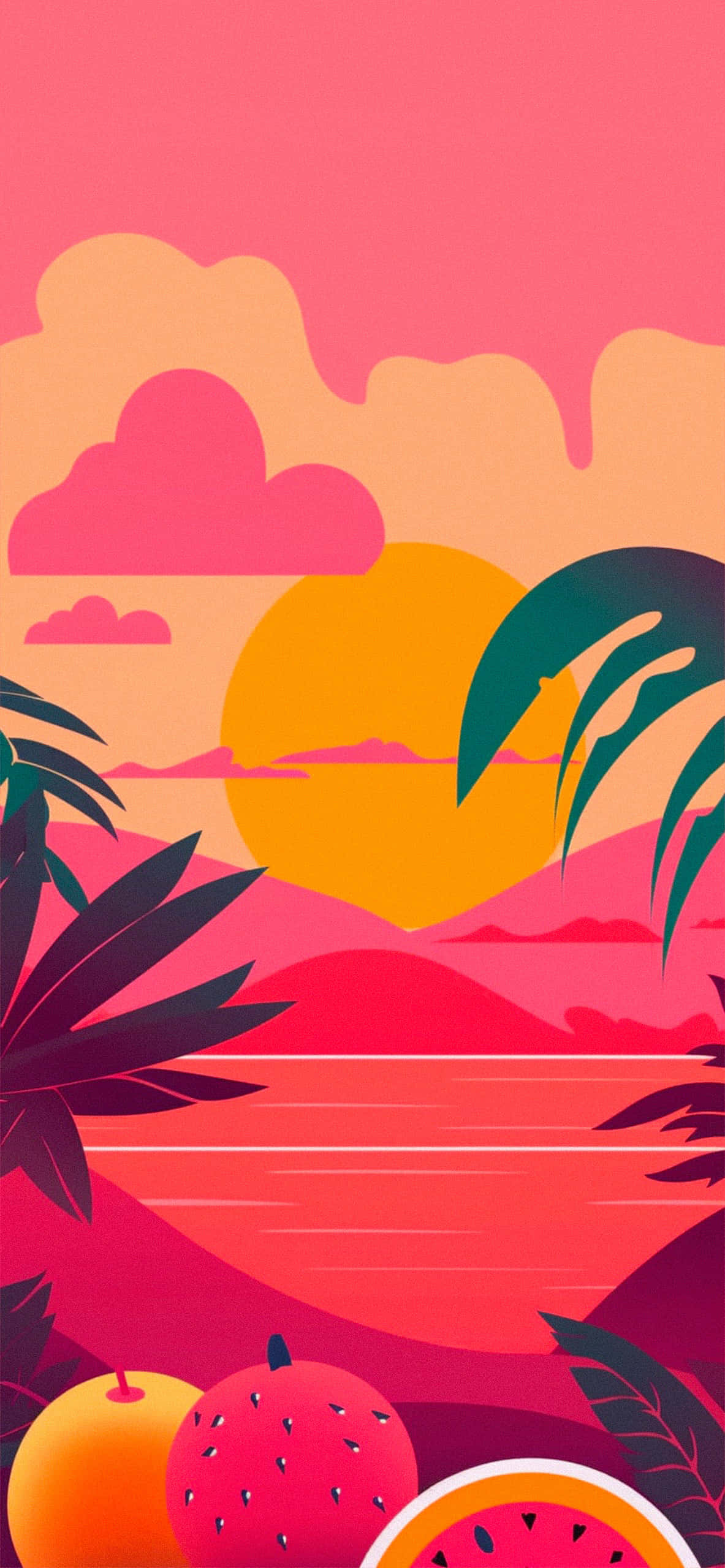 Pink Summer Sunset Aesthetic, tropical sunset, pink clouds, 2K Phone Wallpaper