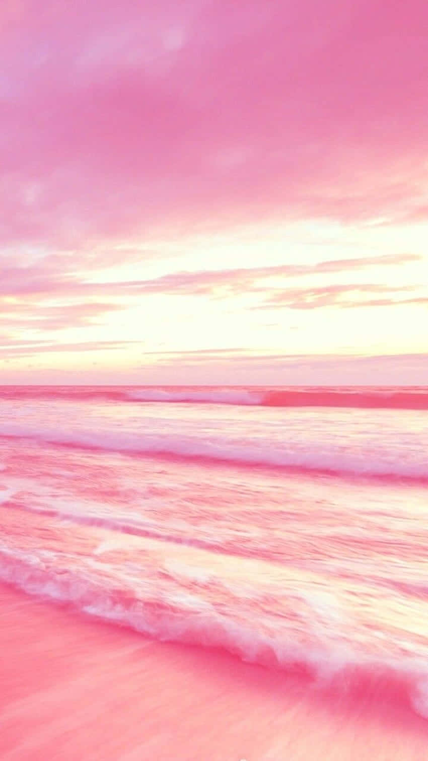 Pink Summer Beach Sunset, pink sunset, ocean waves, HD Phone Wallpaper