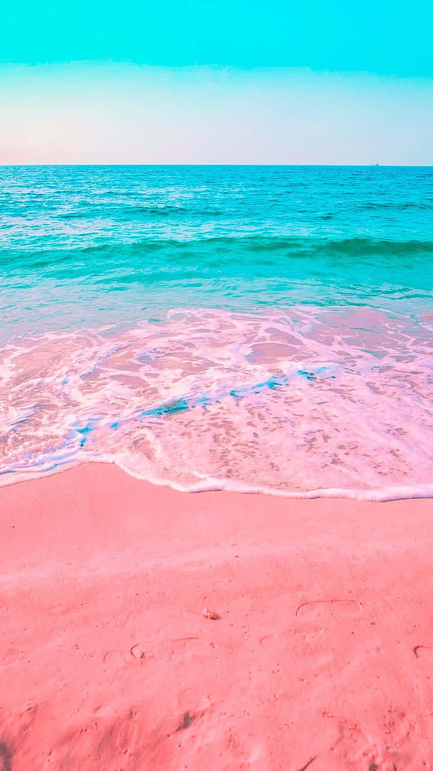 Pink Sand Beach, turquoise ocean waves, bright cyan sky, HD Phone Wallpaper