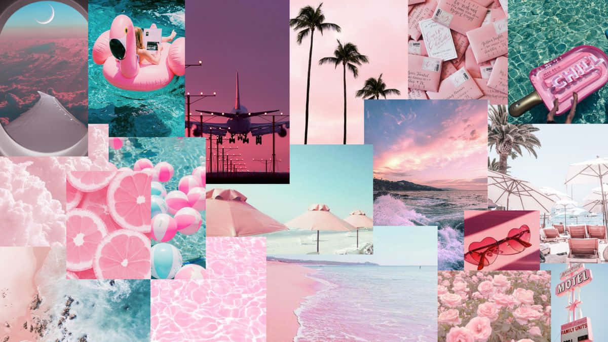 Pink Summer Aesthetic, flamingo floats, palm trees, SD Desktop Wallpaper