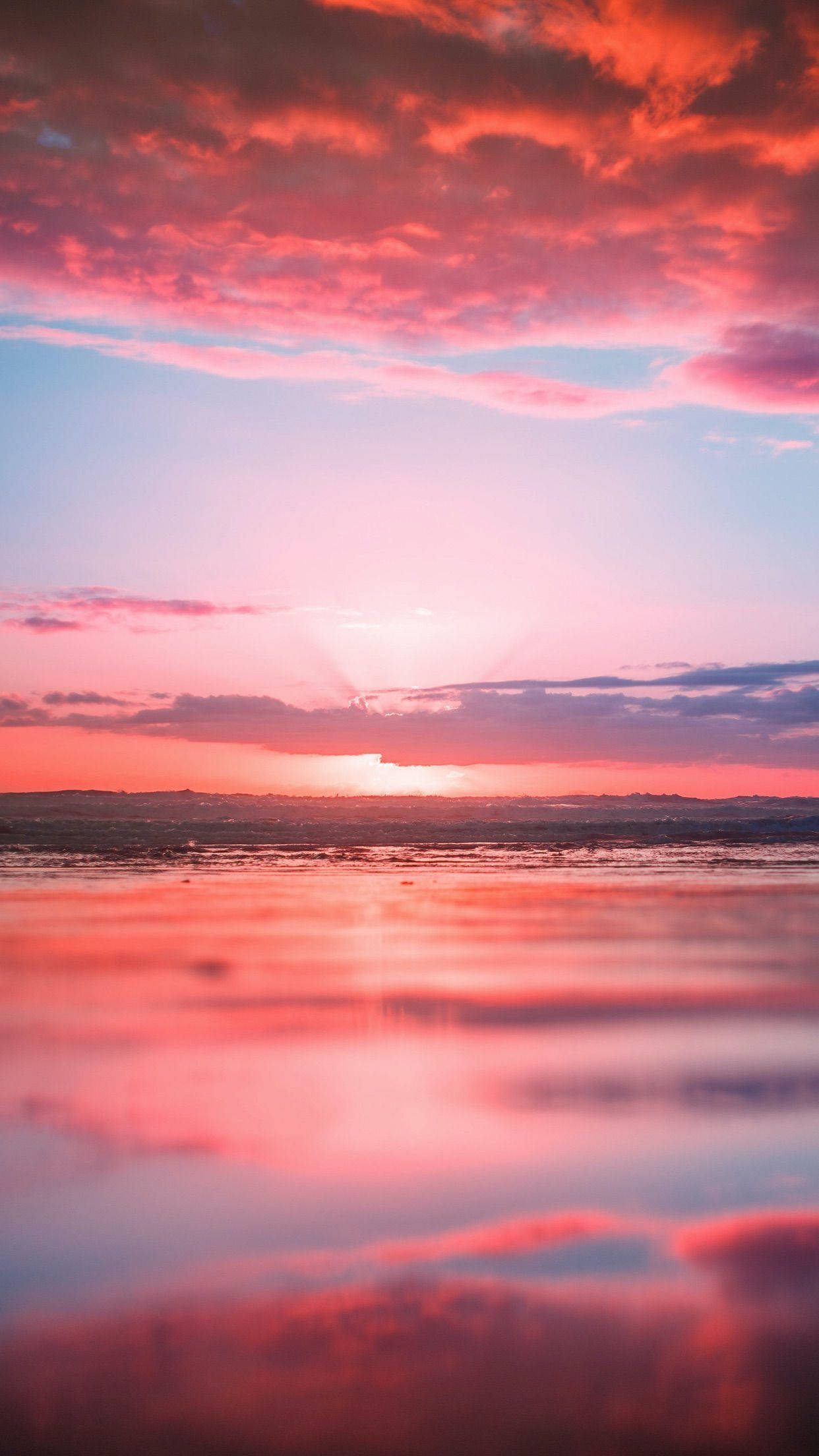 Pink iPhone, sunset, fiery reds, Full HD Phone Wallpaper