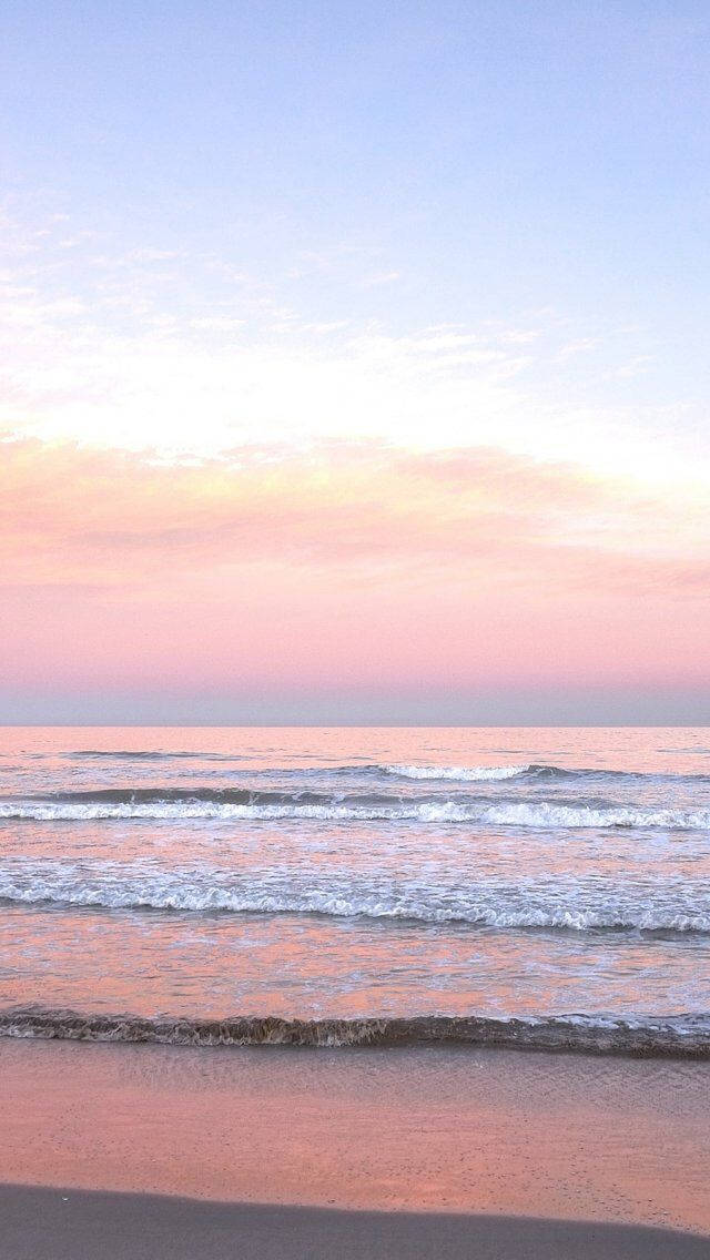 Pink Sunset, sandy shore, ocean waves, SD Phone Wallpaper