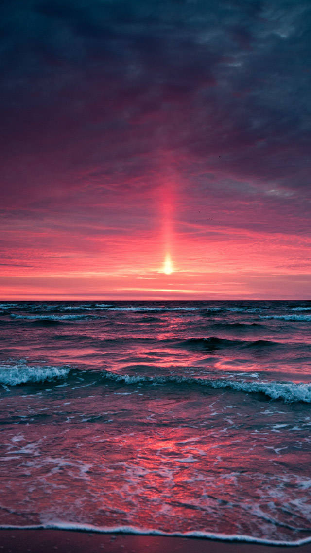 pink sunset, ocean, sun, SD Phone Wallpaper
