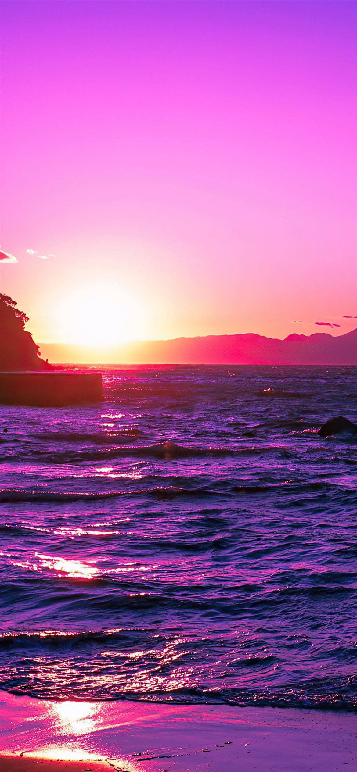 pink sunset, iPhone, vibrant purple and pink sunset, Full HD Phone Wallpaper