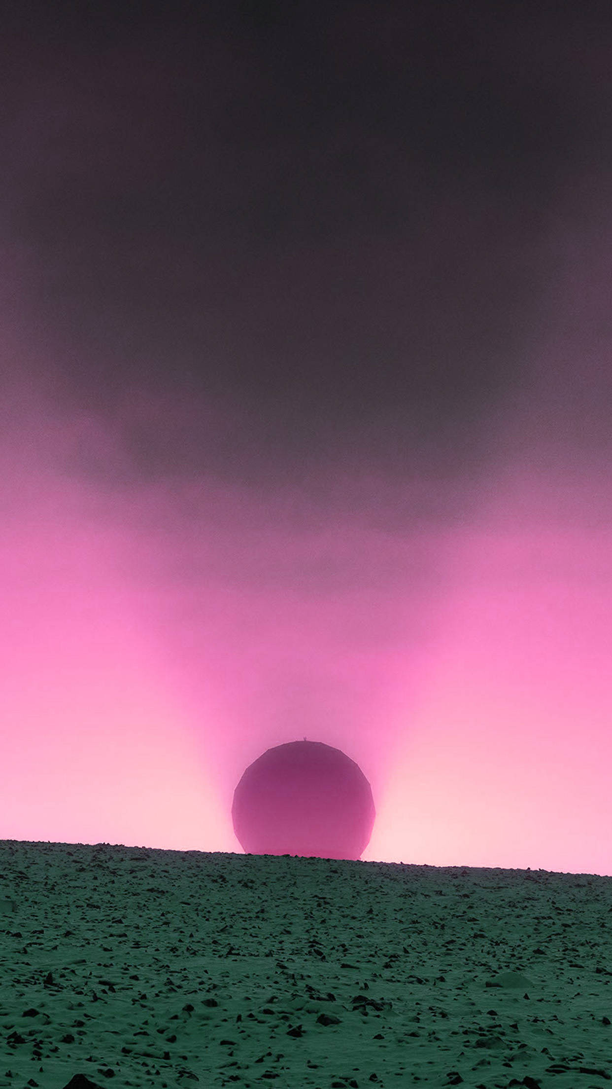 iPhone, pink sunset, dark green rocky plain, Full HD Phone Wallpaper