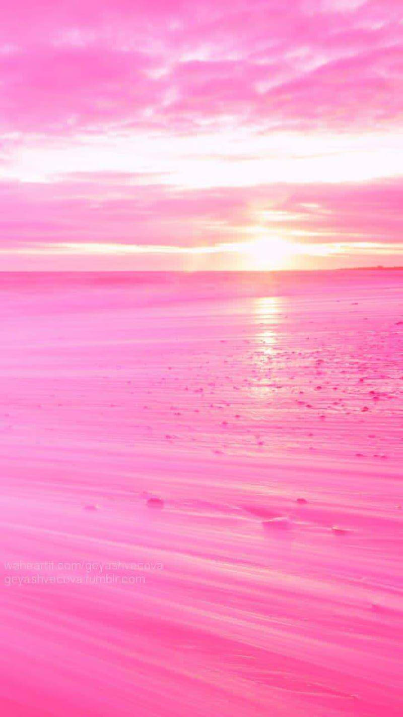 pink sunset, pink ocean, glowing horizon, HD Phone Wallpaper