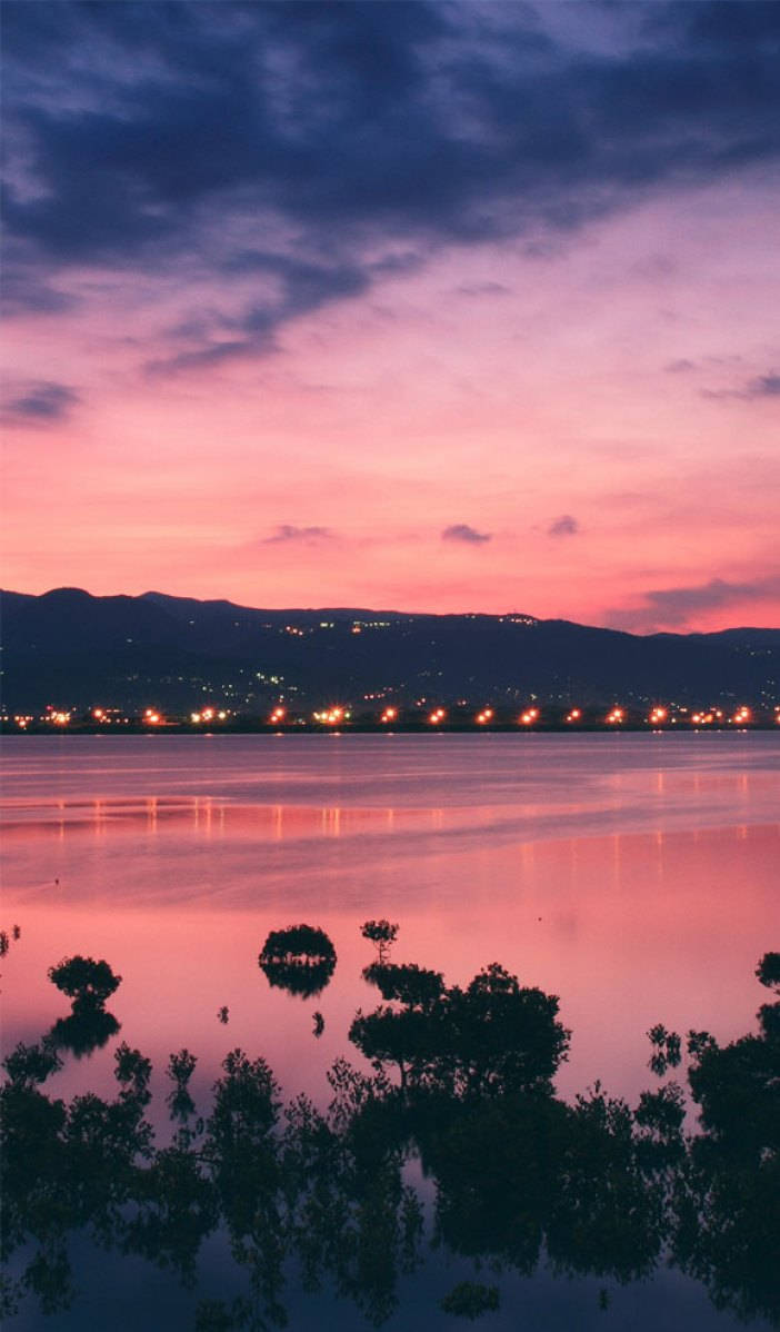 Pink Sunset iPhone, twilight lake, vibrant pink and purple skies, SD Phone Wallpaper