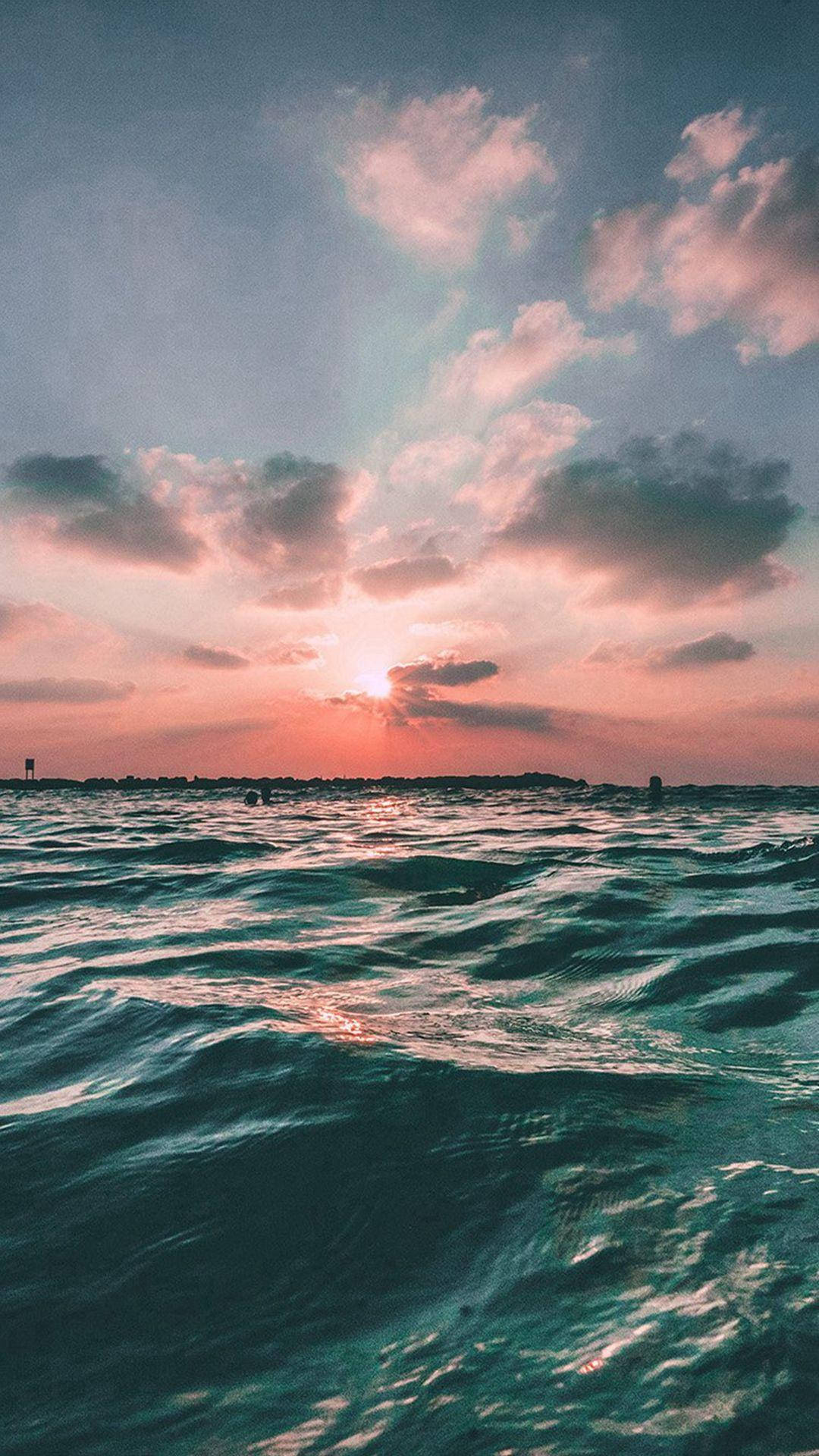 Ocean Sunset iPhone Plus, pink, orange, Full HD Phone Wallpaper