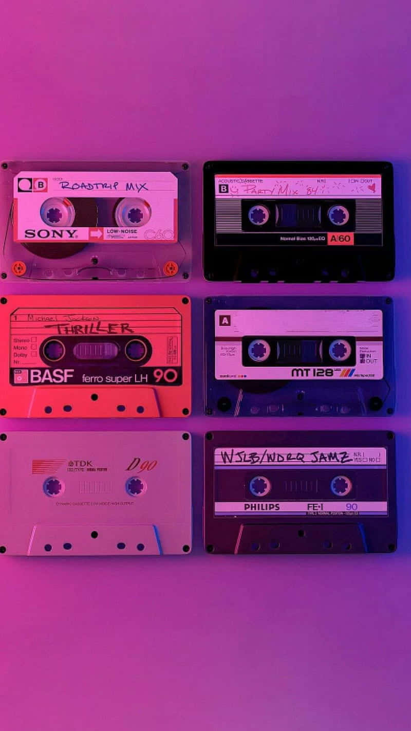 vintage cassette tapes, pink backdrop, neon light, HD Phone Wallpaper