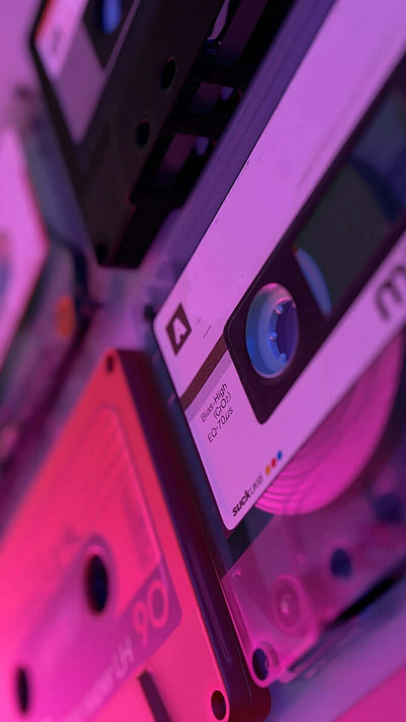 retro cassette tapes, pink, blue glow, HD Phone Wallpaper