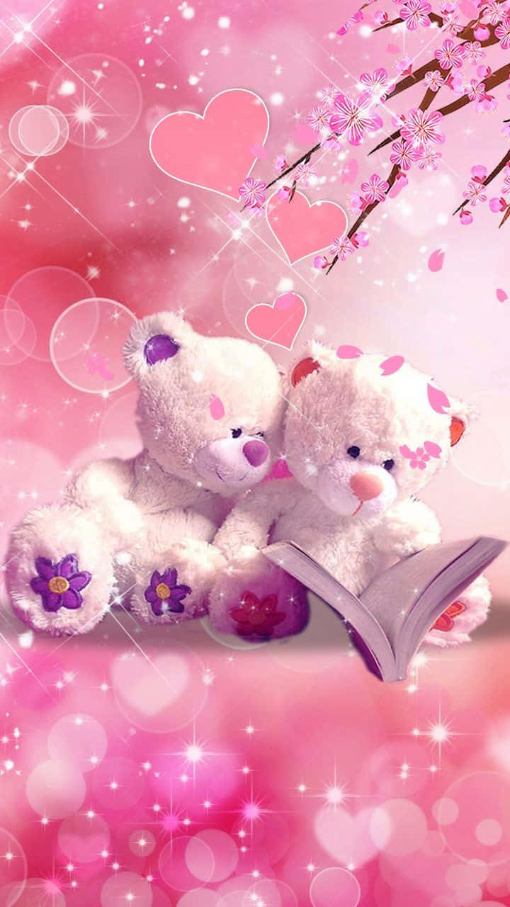 Pink Teddy Bear, Valentine's Day, fluffy white teddy bears, HD Phone Wallpaper