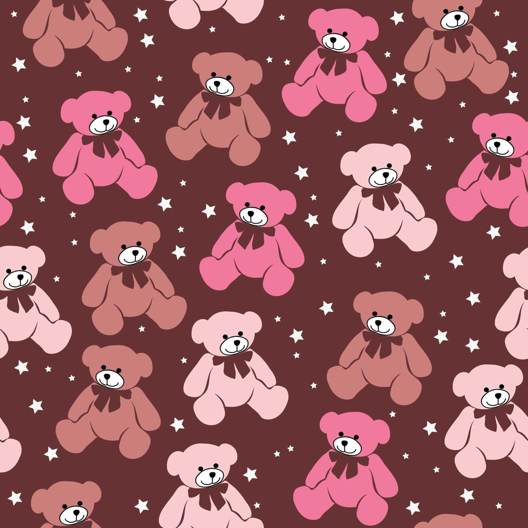Pink Teddy Bear, white stars, deep maroon background, Full HD Desktop Wallpaper