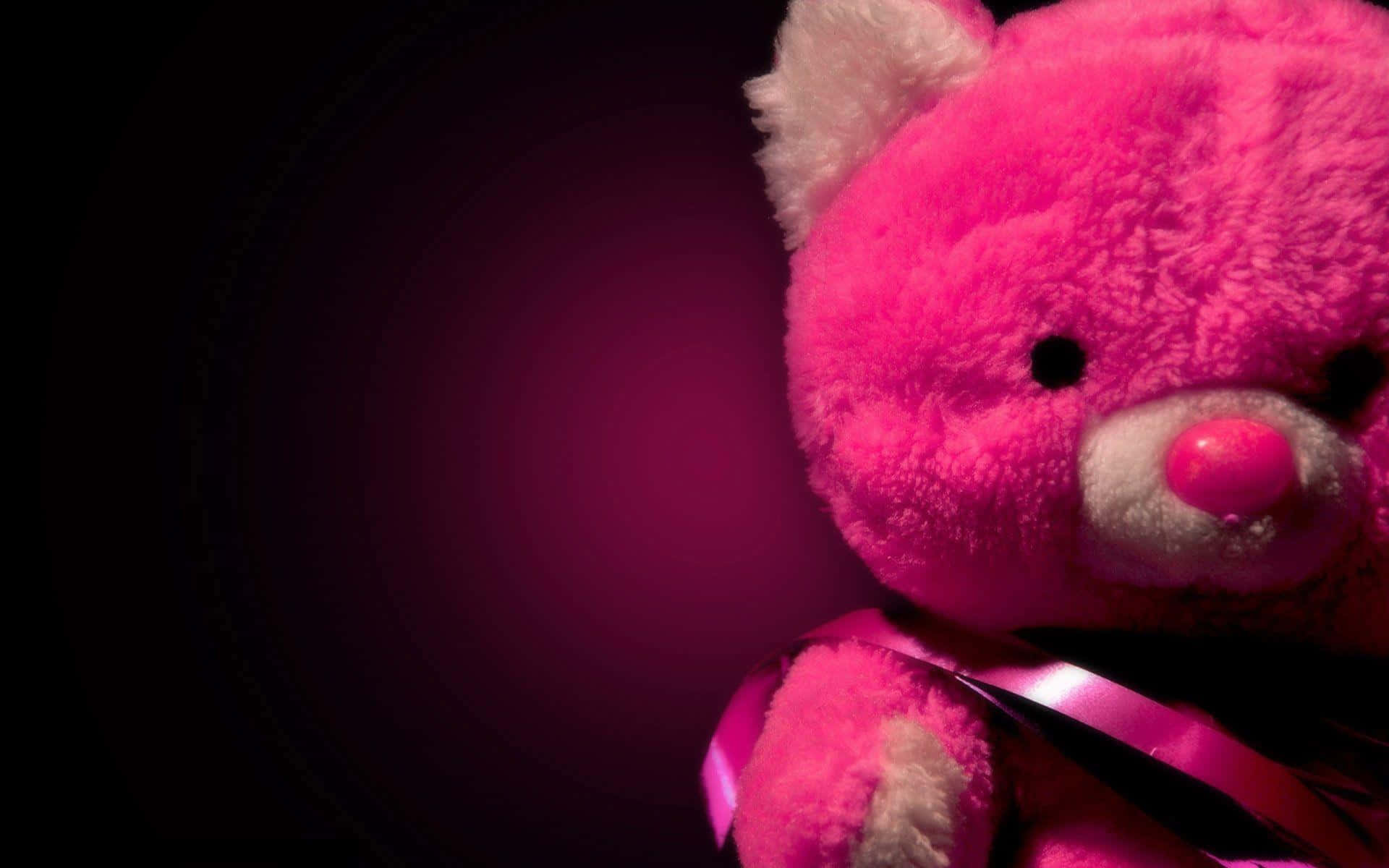 pink teddy bear, shiny ribbon, dark gradient background, Full HD Desktop Wallpaper