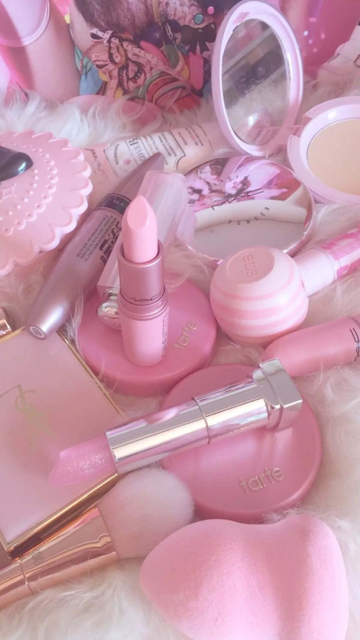 pink makeup, fluffy white fur, glittery accents, Full HD Phone Wallpaper