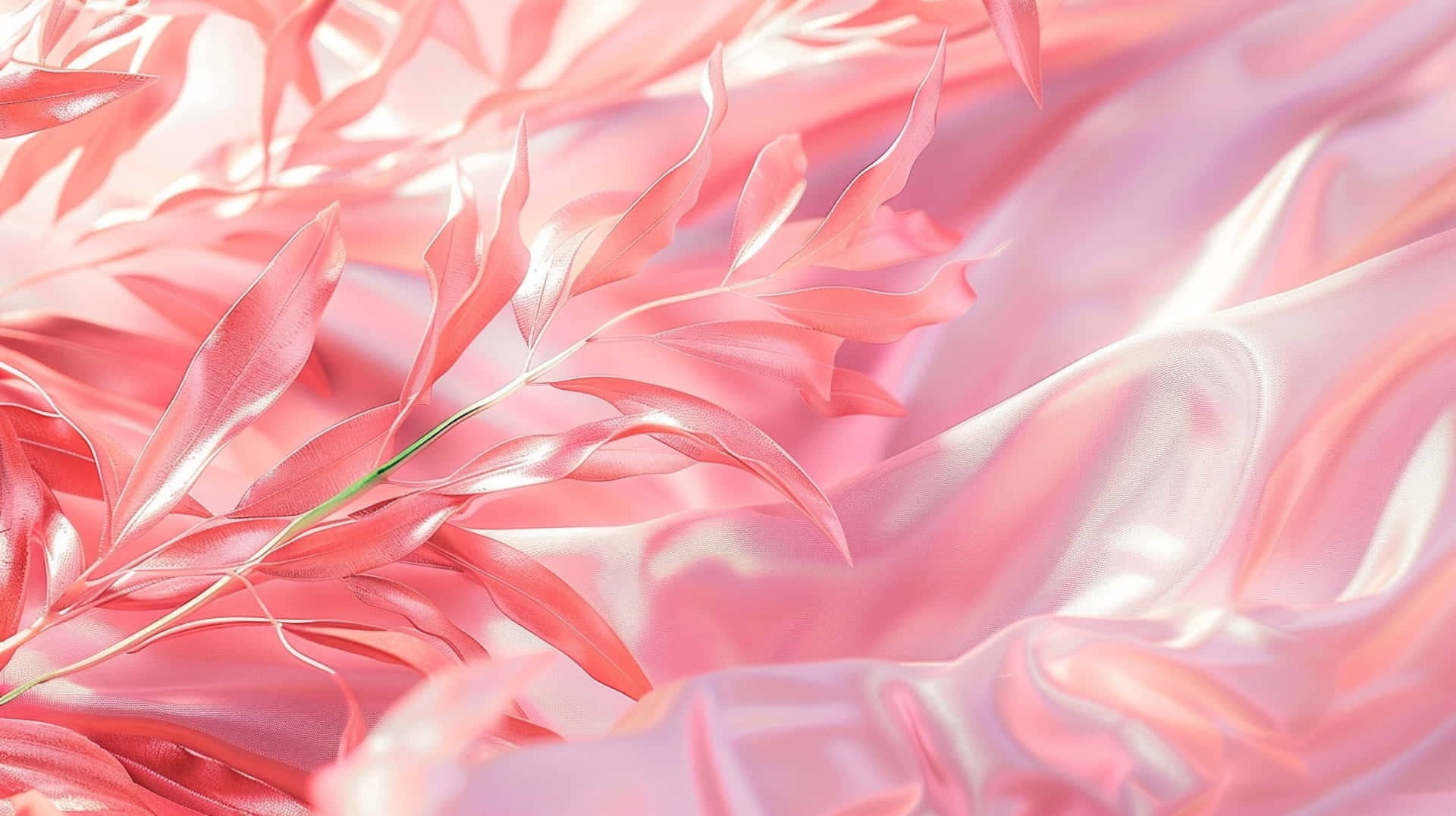 pink satin, leaves, flowing satin fabric, Full HD Desktop Wallpaper