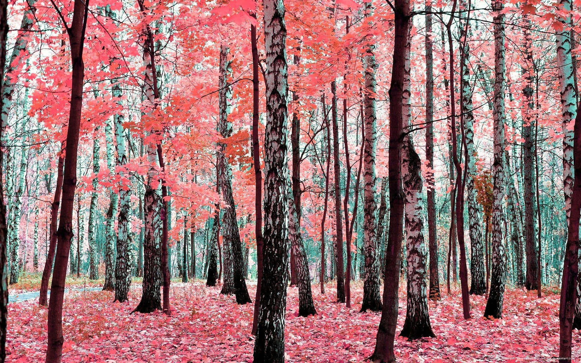Pink Trees, birch trees, vibrant pink foliage, Full HD Desktop Wallpaper