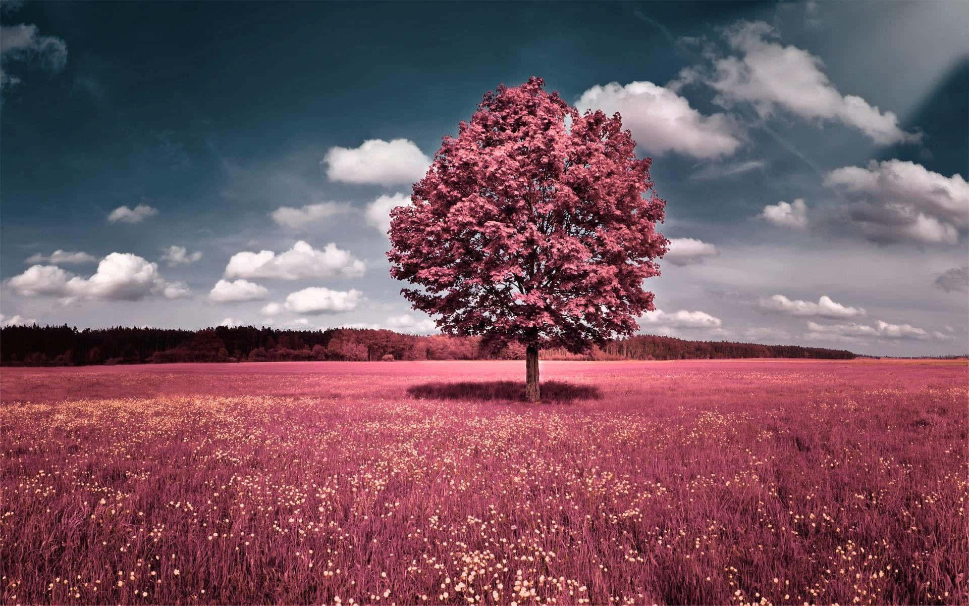 pink trees, pink grass, sunny skies, Full HD Desktop Wallpaper