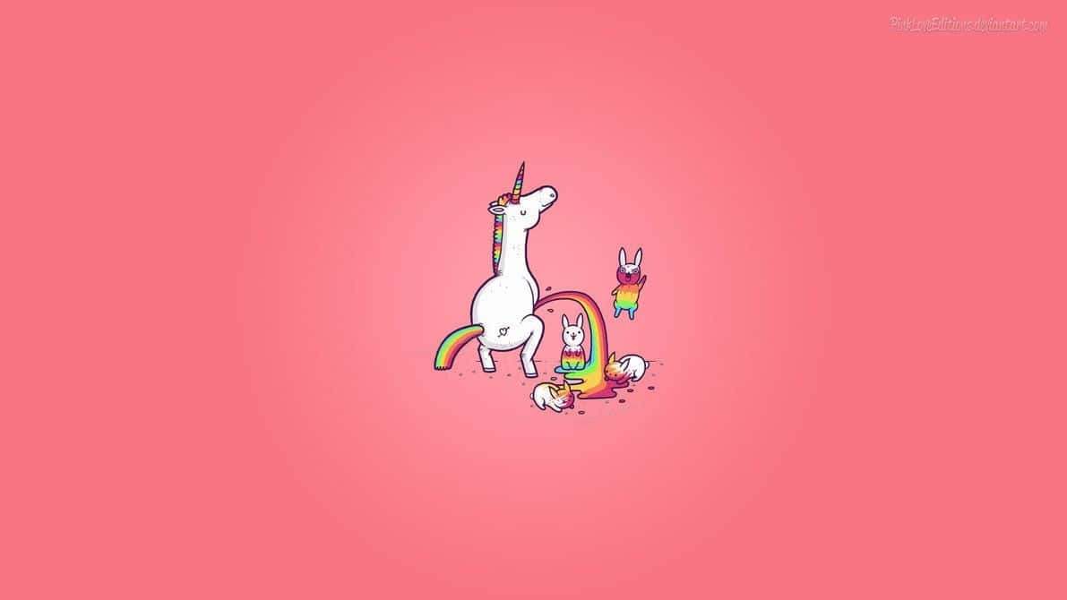 pink unicorn, rainbow mane, rainbow tail, SD Desktop Wallpaper