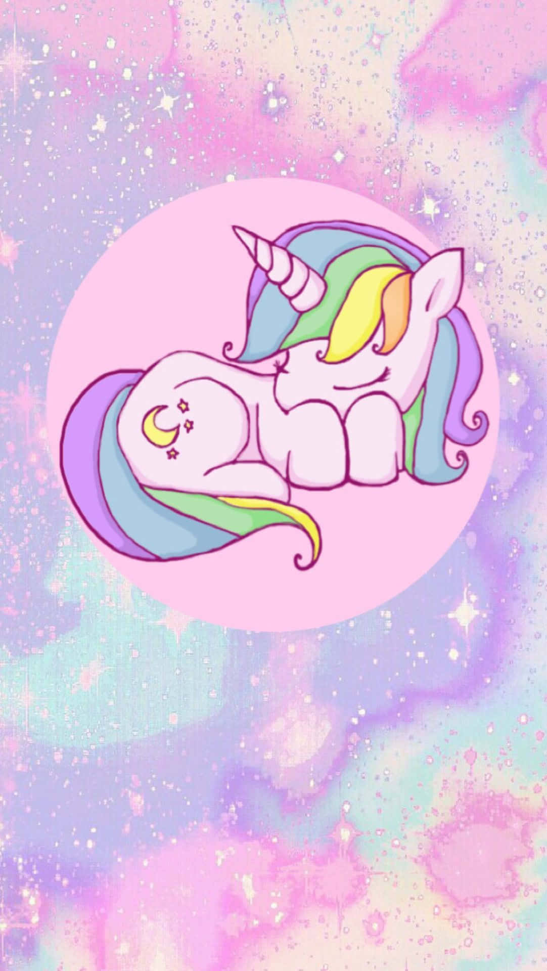 pink unicorn, cartoon unicorn, pink circle, Full HD Phone Wallpaper