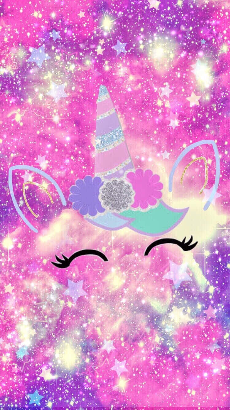 pink unicorn, floral horn, sparkling pink purple starry galaxy, HD Phone Wallpaper