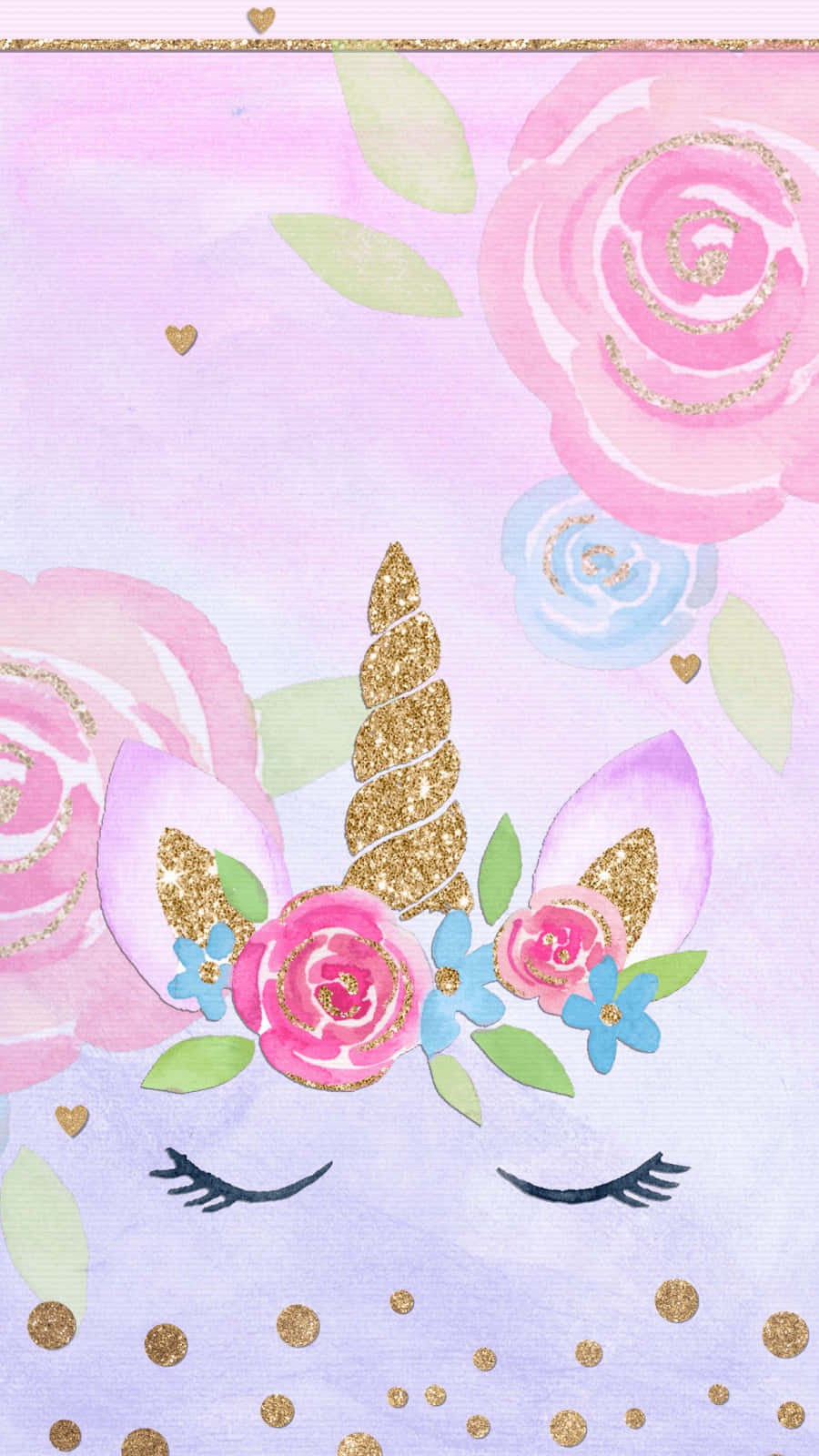 pink unicorn, watercolor, glittery gold horn, HD Phone Wallpaper