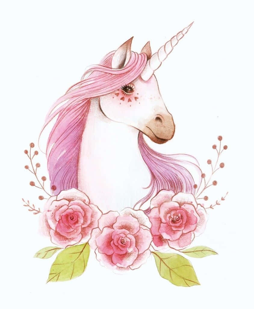 pink unicorn, watercolor, pink mane, SD Phone Wallpaper