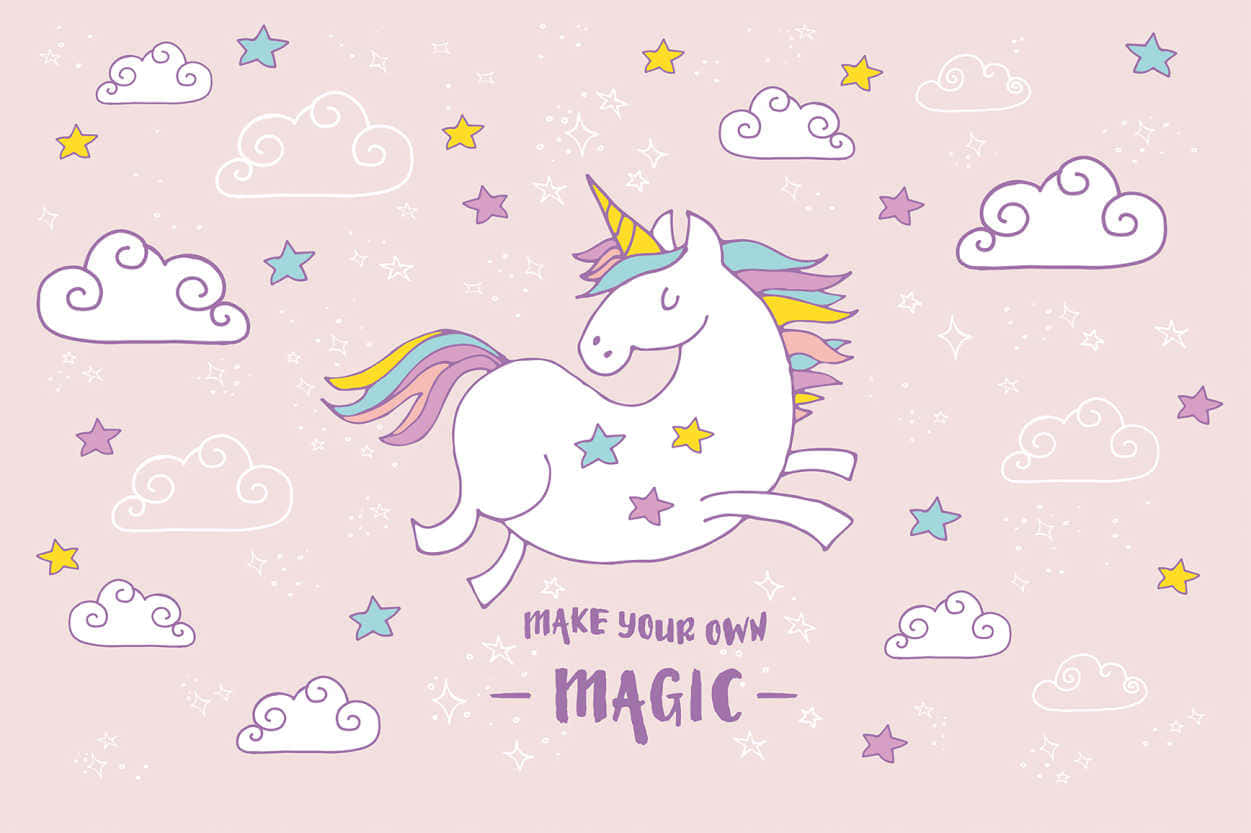 pink unicorn, rainbow mane, rainbow horn, SD Desktop Wallpaper