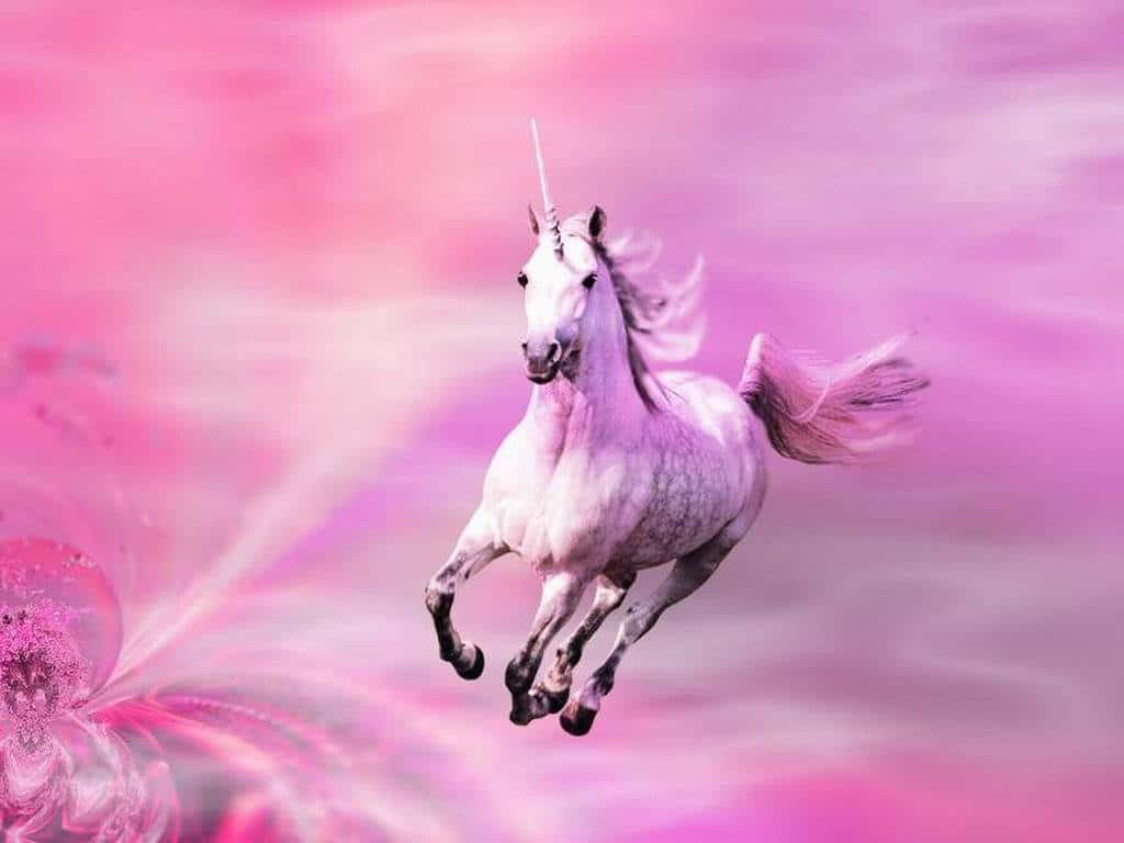 pink unicorn, white unicorn, pink and magenta sky, SD Desktop Wallpaper