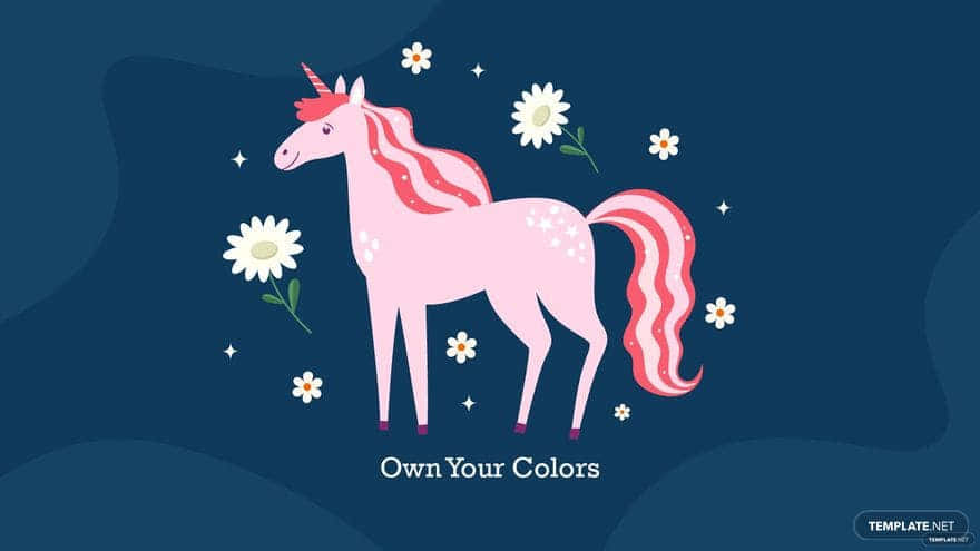 pink cartoon unicorn, red horn, striped mane, SD Desktop Wallpaper