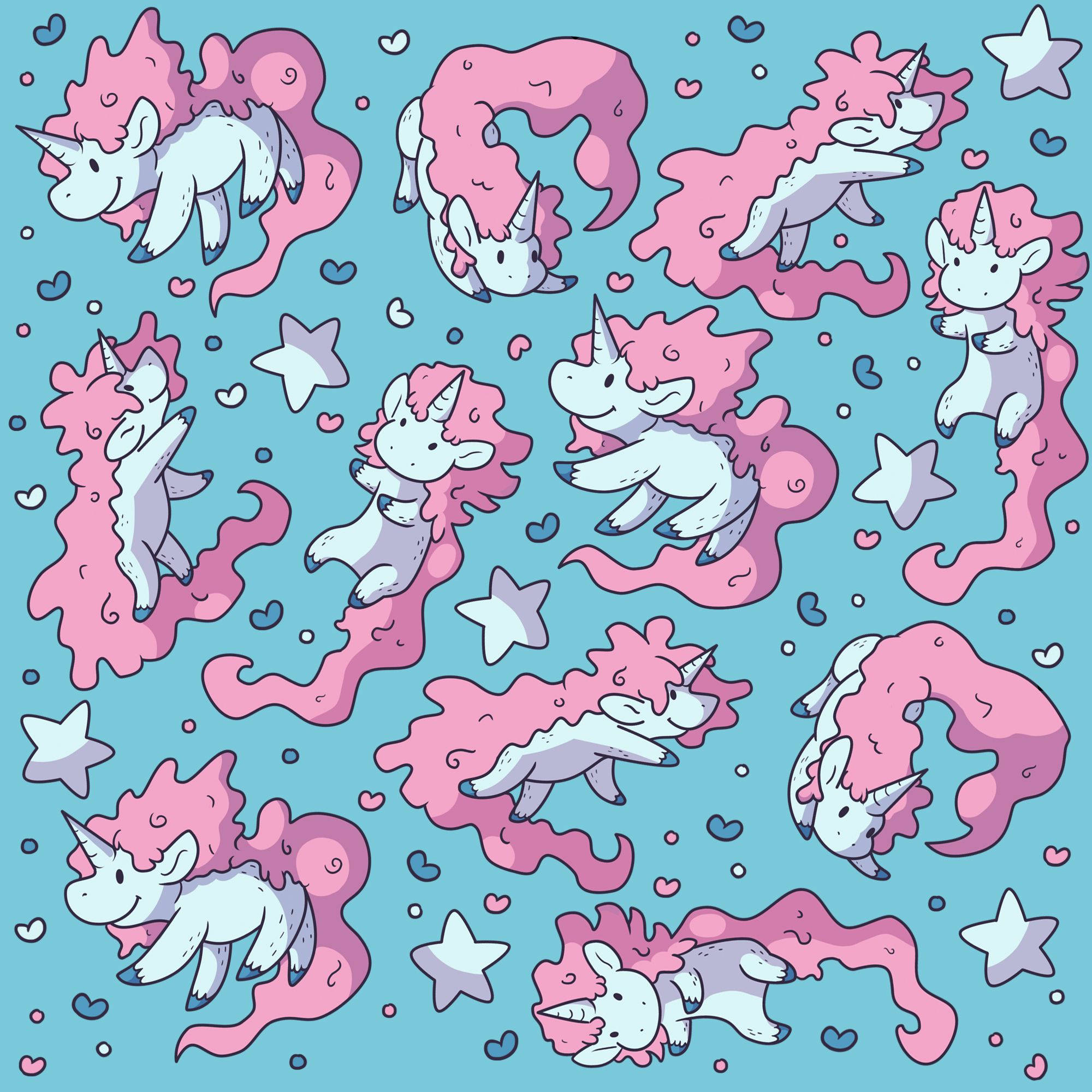 pink-haired unicorns, rainbow unicorn, stars, Full HD Desktop Wallpaper