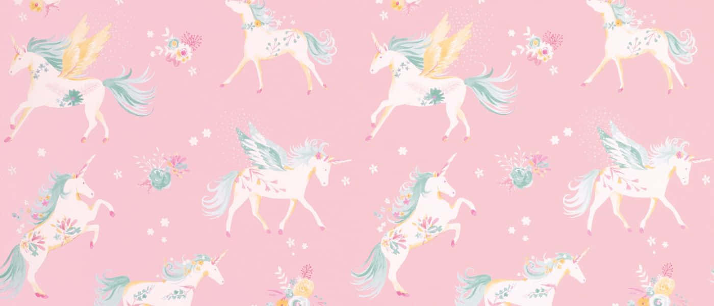 pink unicorn, white unicorns, teal wings, HD Desktop Wallpaper