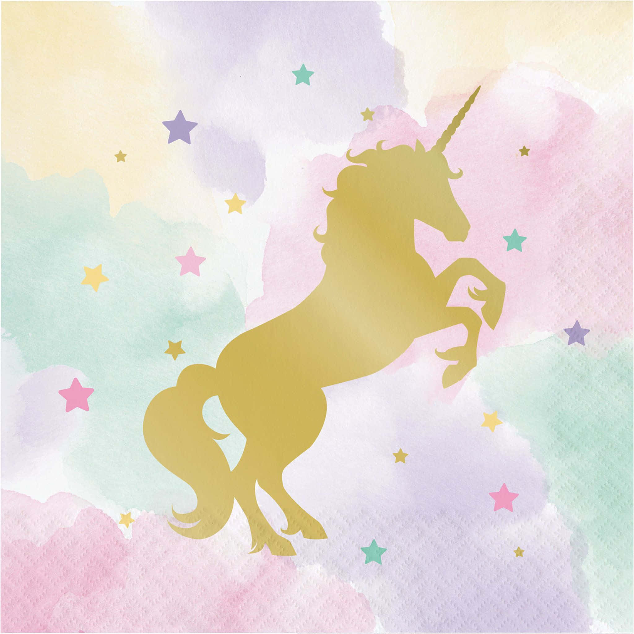 pastel watercolor sky, colorful stars, golden unicorn silhouette, Full HD Desktop Wallpaper