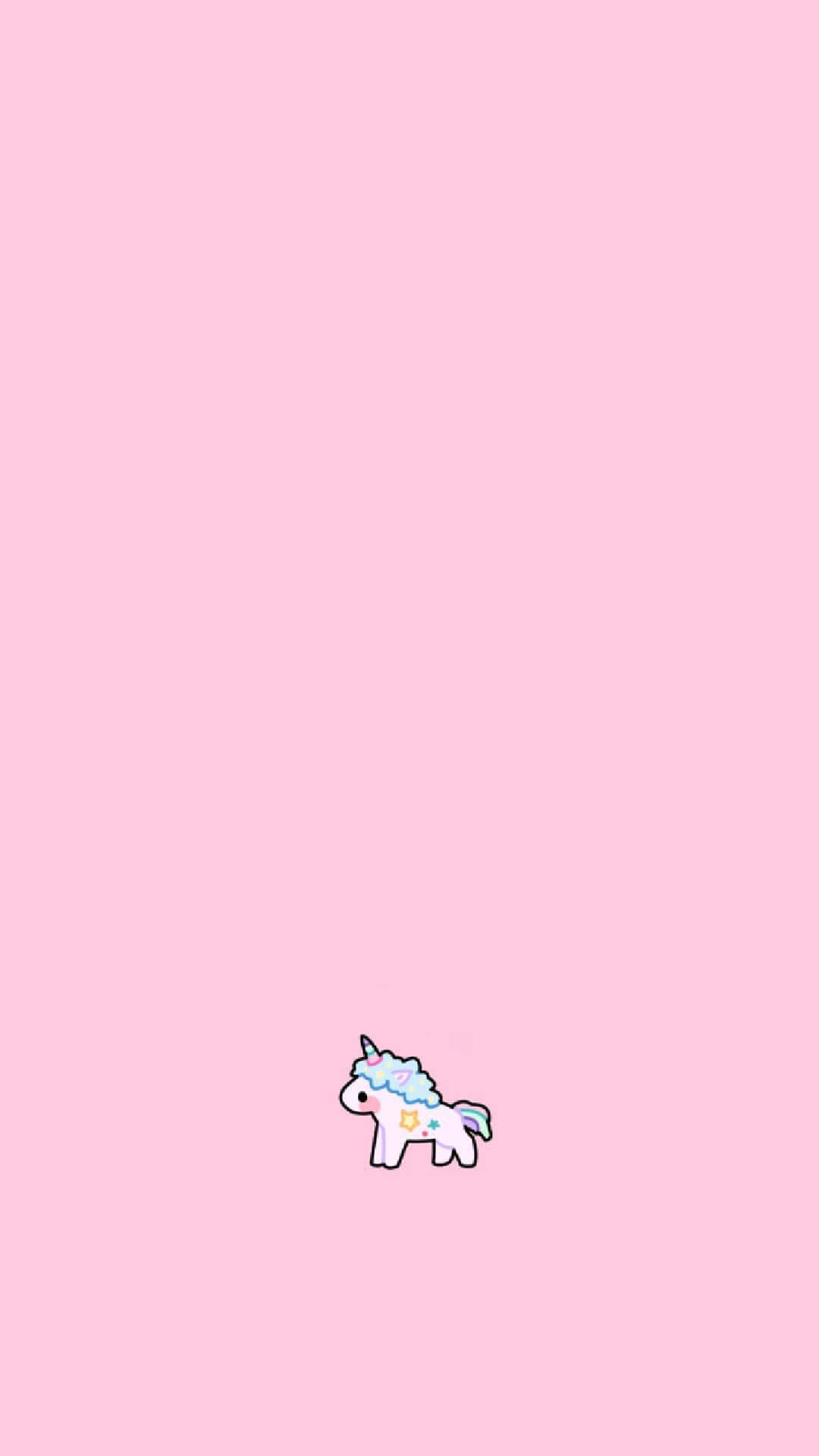 tiny cute cartoon unicorn, pastel mane, solid pink background, Full HD Phone Wallpaper