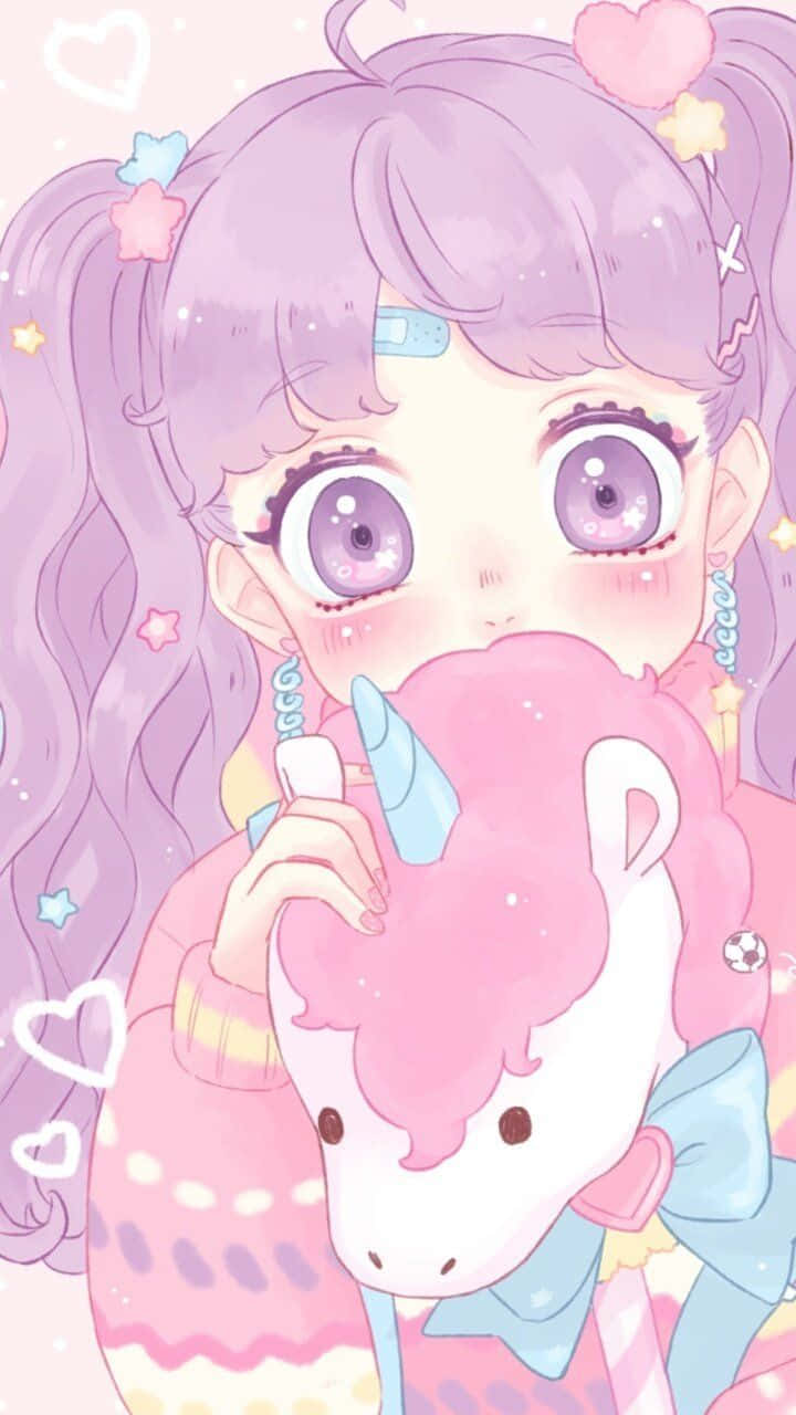 pastel pink aesthetic, anime girl, purple hair, HD Phone Wallpaper