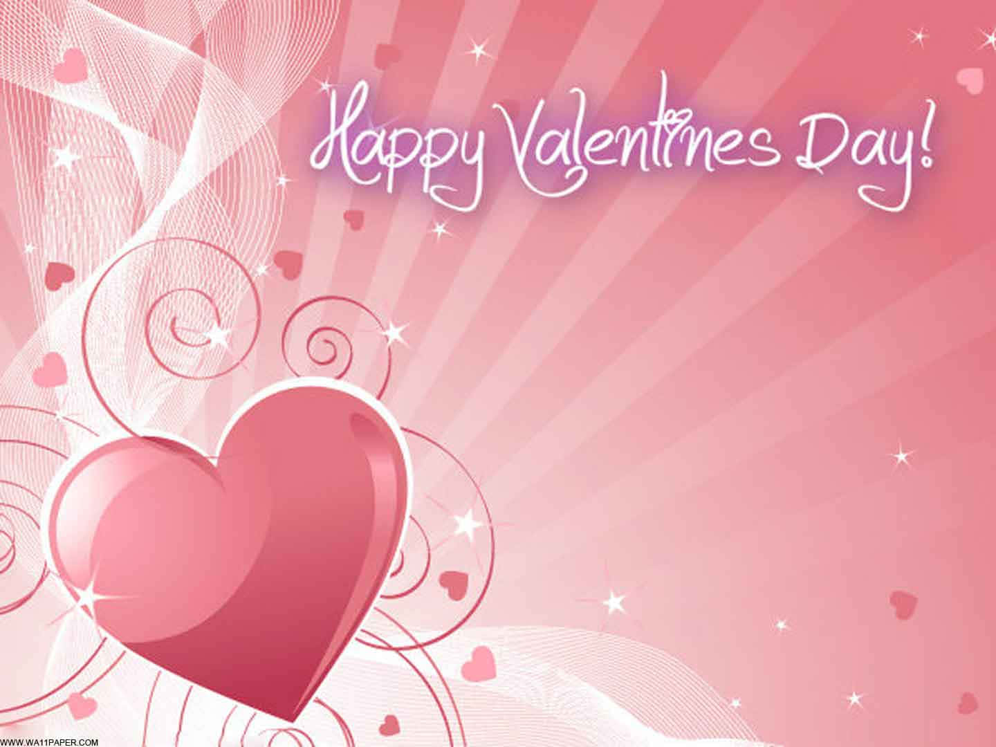 Pink Valentine Day, glossy pink heart, swirling white patterns, HD Desktop Wallpaper