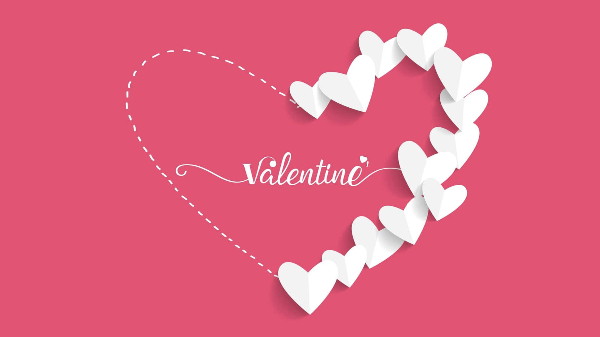 Pink Valentine Day, dotted heart outline, white paper hearts, Full HD Desktop Wallpaper