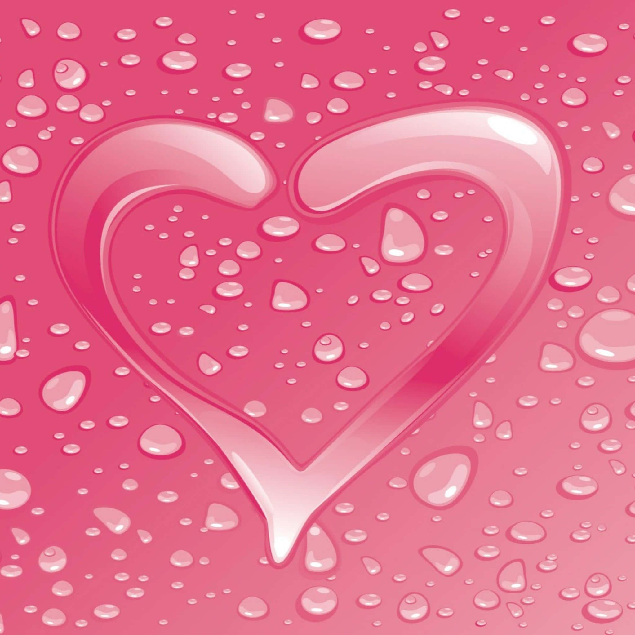 Pink Valentine Day, glossy pink heart, water droplets, Full HD Desktop Wallpaper