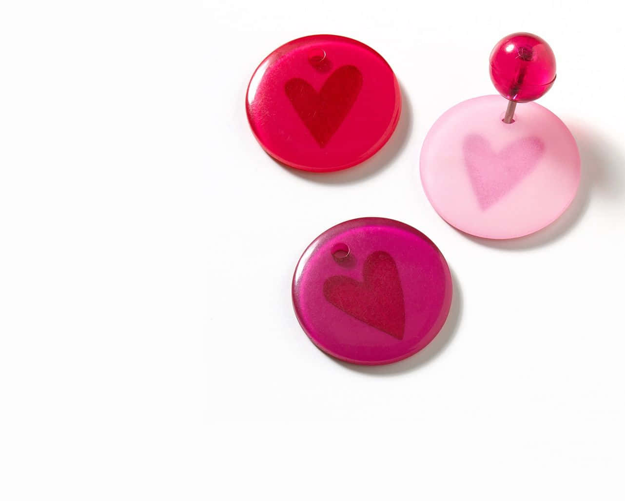 Pink Valentine Day, heart cutouts, glossy circular pins, HD Desktop Wallpaper
