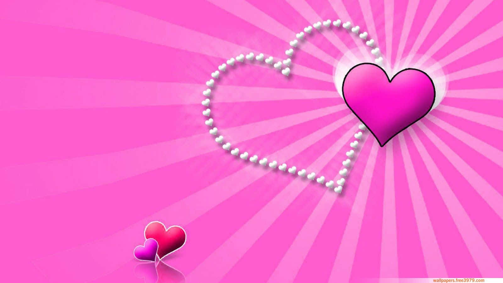 pink Valentine Day, glossy heart, white pearls, HD Desktop Wallpaper